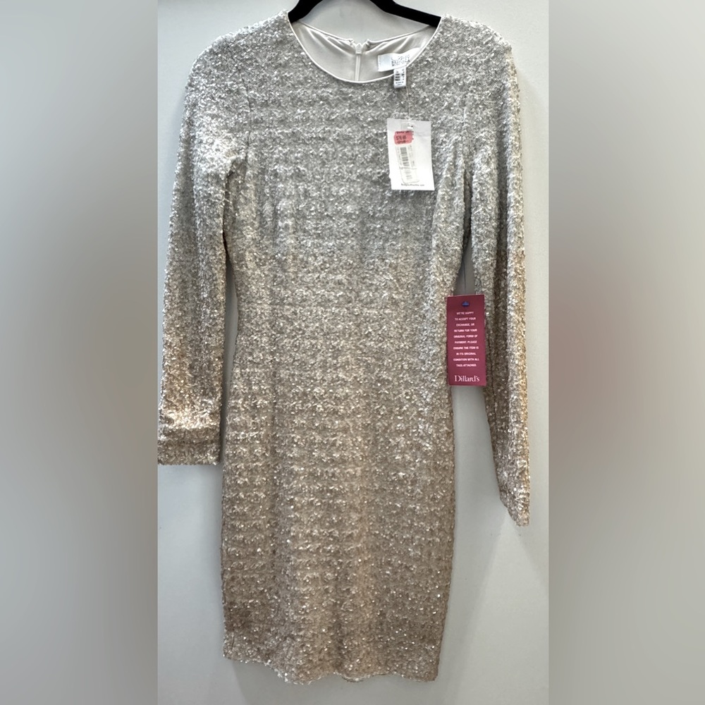 BADGLEY MISCHKA Sequin Evening Dress | Ombré Silver Gold
